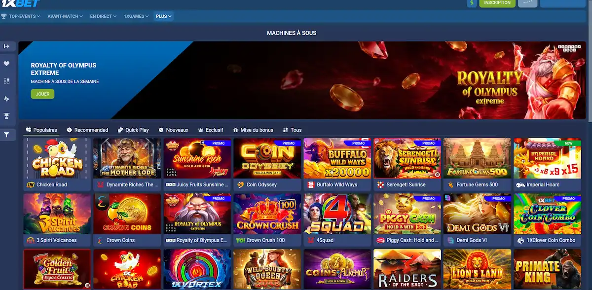 Casino en ligne 1xBet Sénégal : machines à sous, jeux de table et Aviator