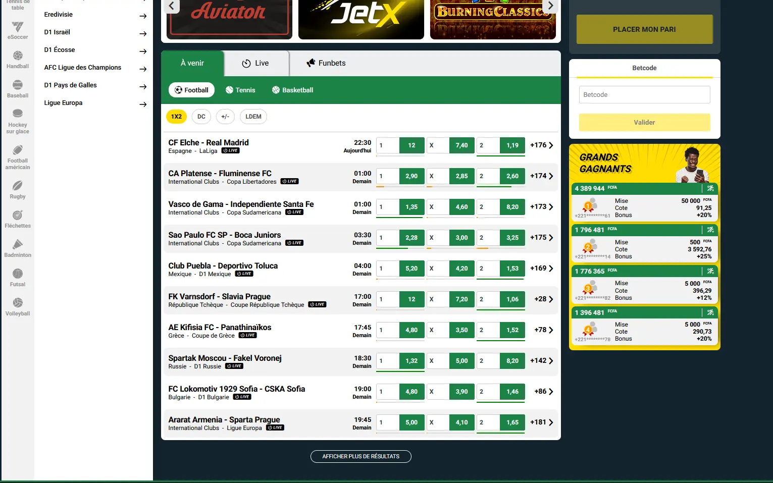 Paris sportifs Sunubet : cotes en direct sur le football, le tennis et le basketball